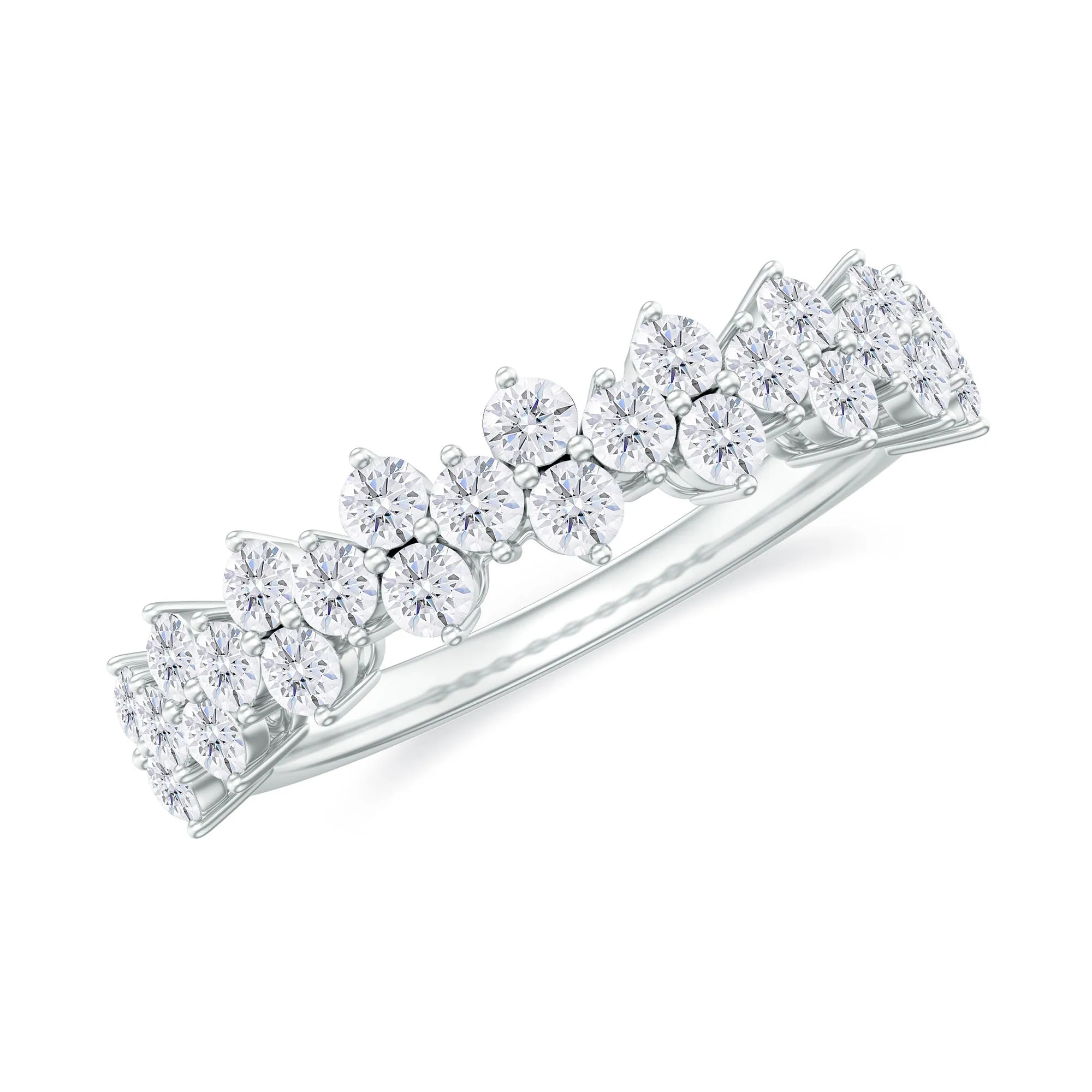 Round Moissanite Cluster Half Eternity Band Ring