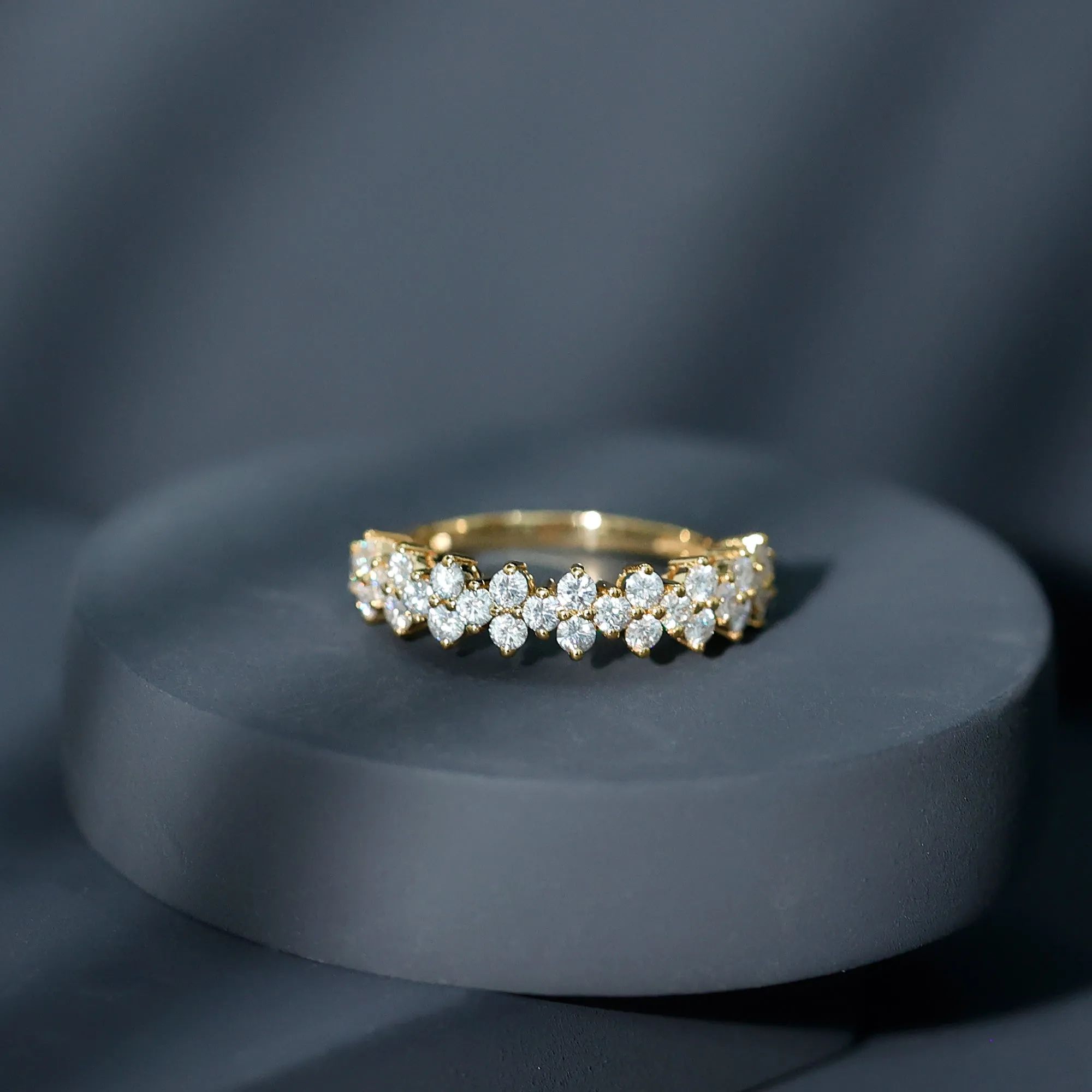 Round Moissanite Cluster Half Eternity Band Ring