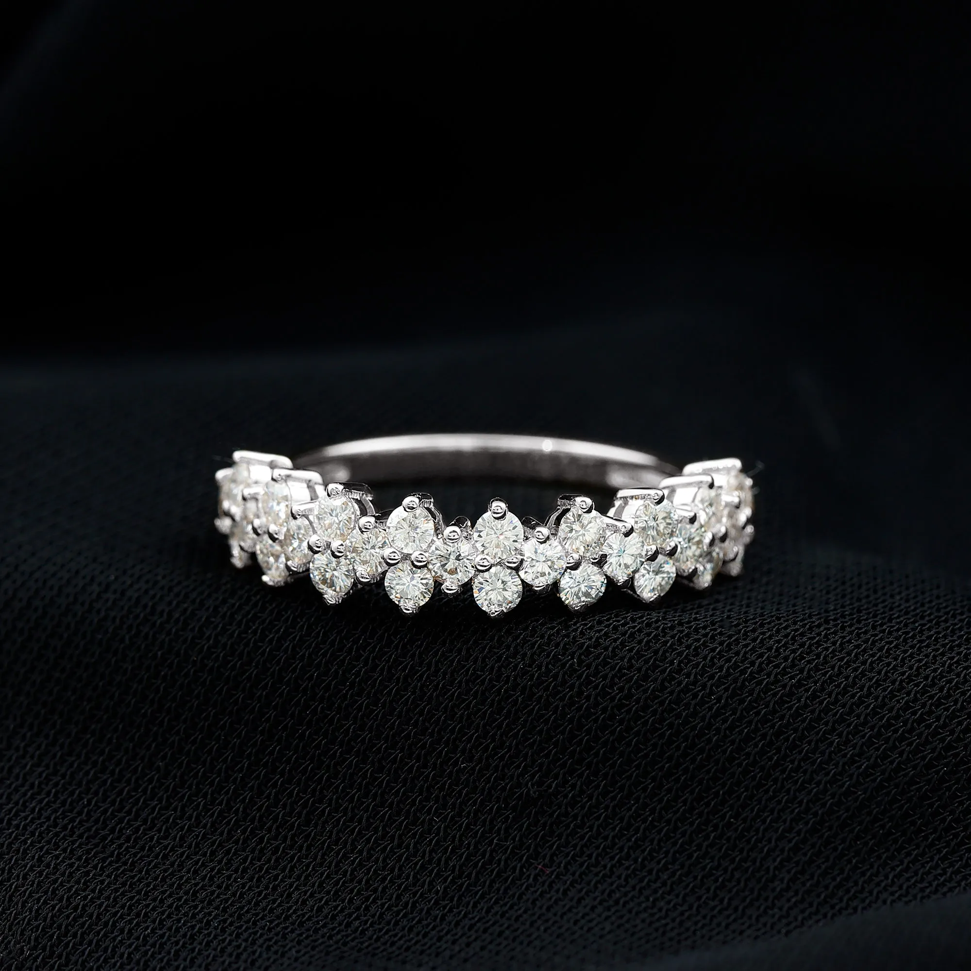 Round Moissanite Cluster Half Eternity Band Ring