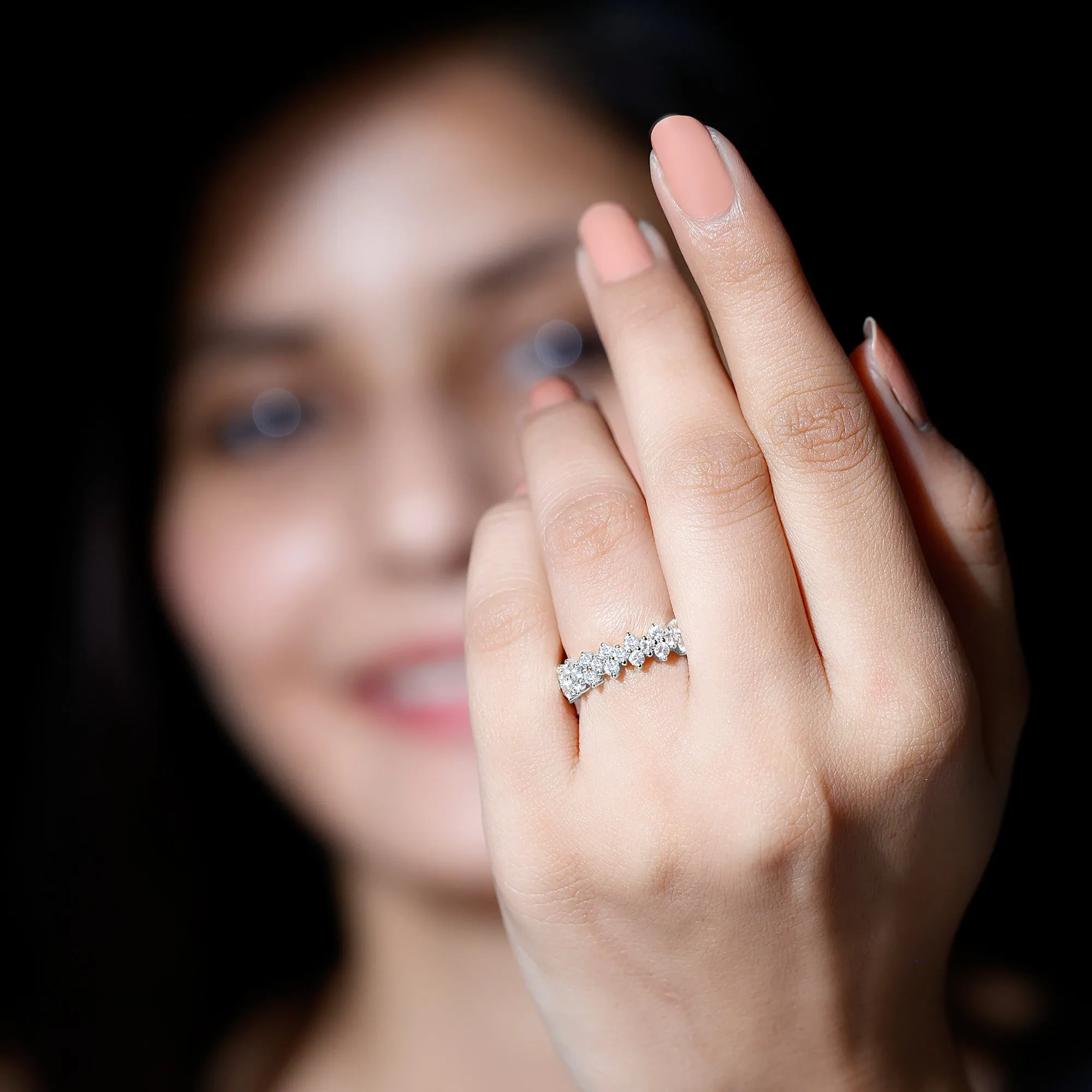 Round Moissanite Cluster Half Eternity Band Ring