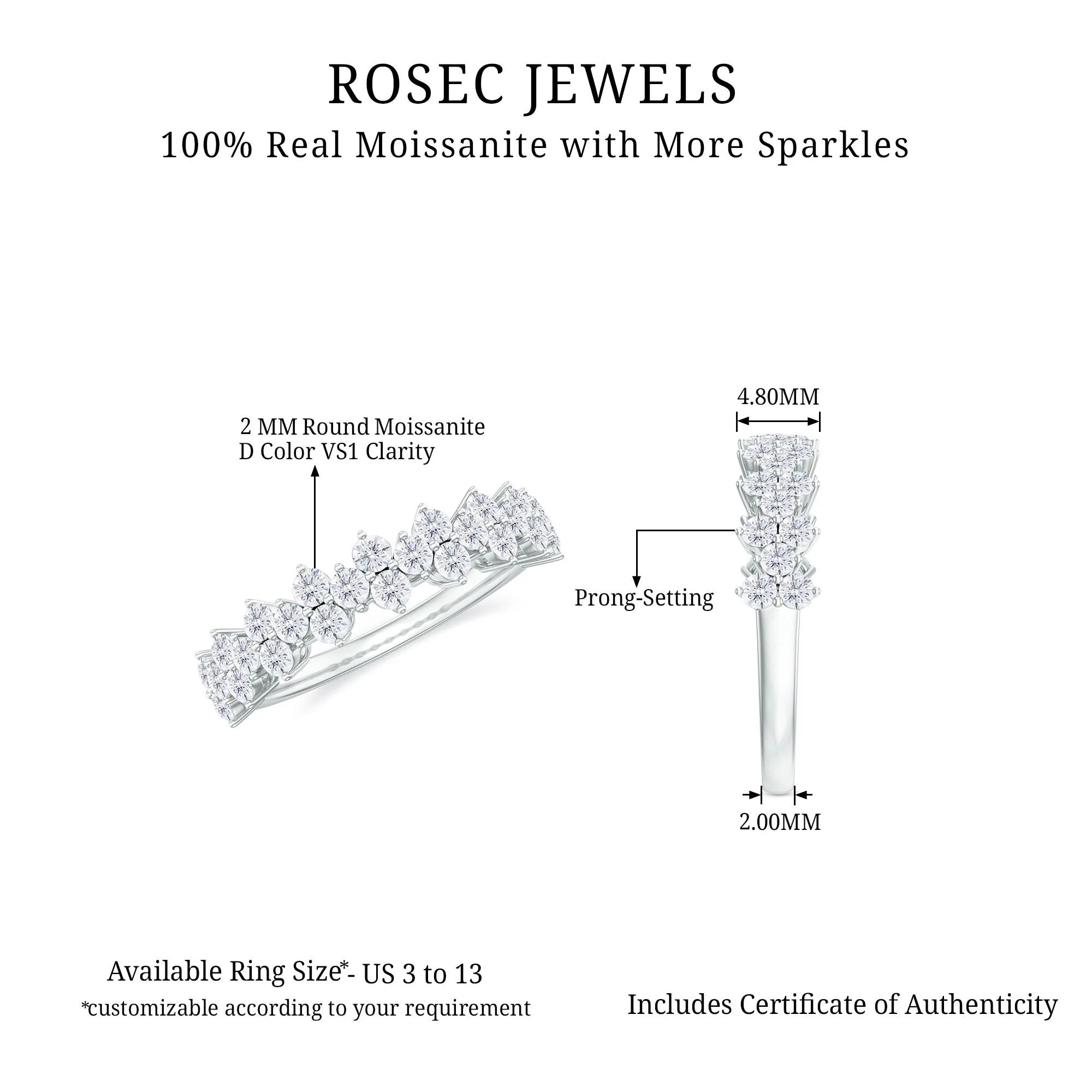 Round Moissanite Cluster Half Eternity Band Ring