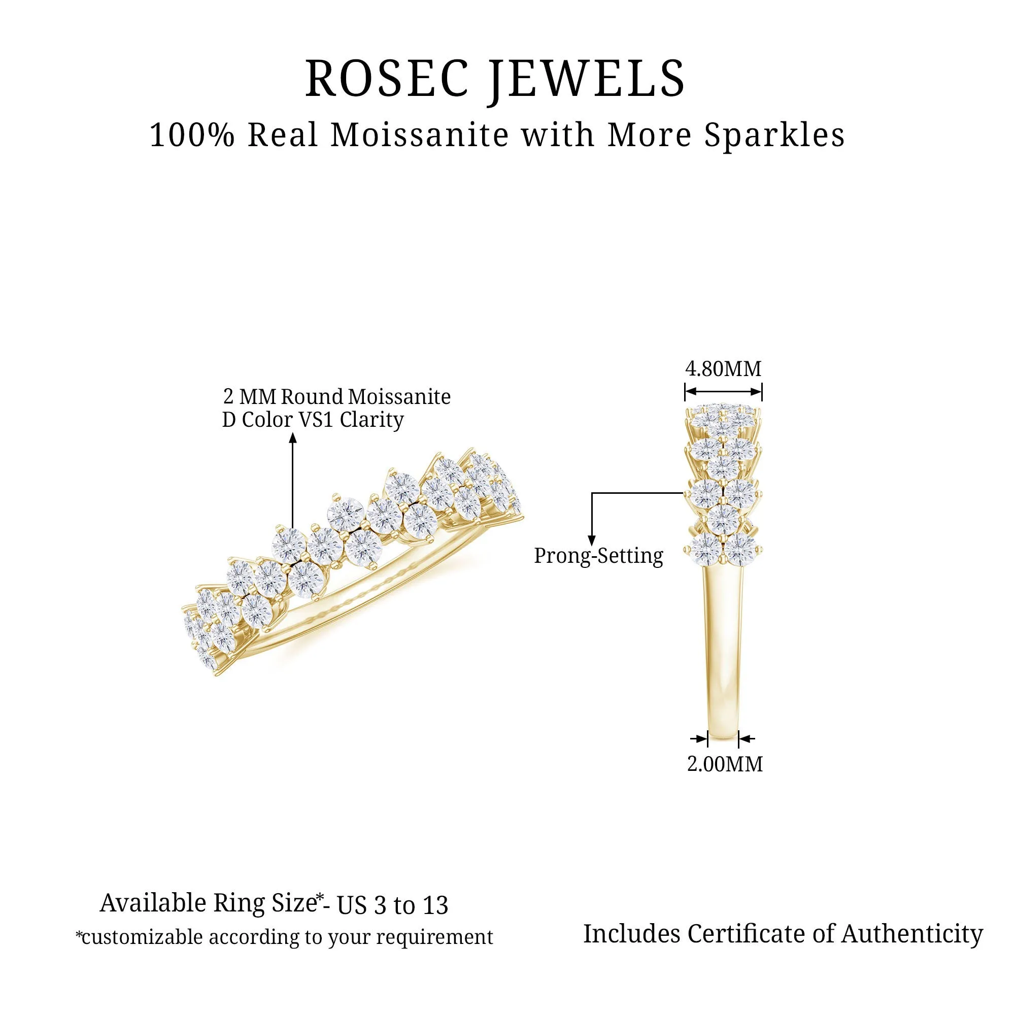 Round Moissanite Cluster Half Eternity Band Ring