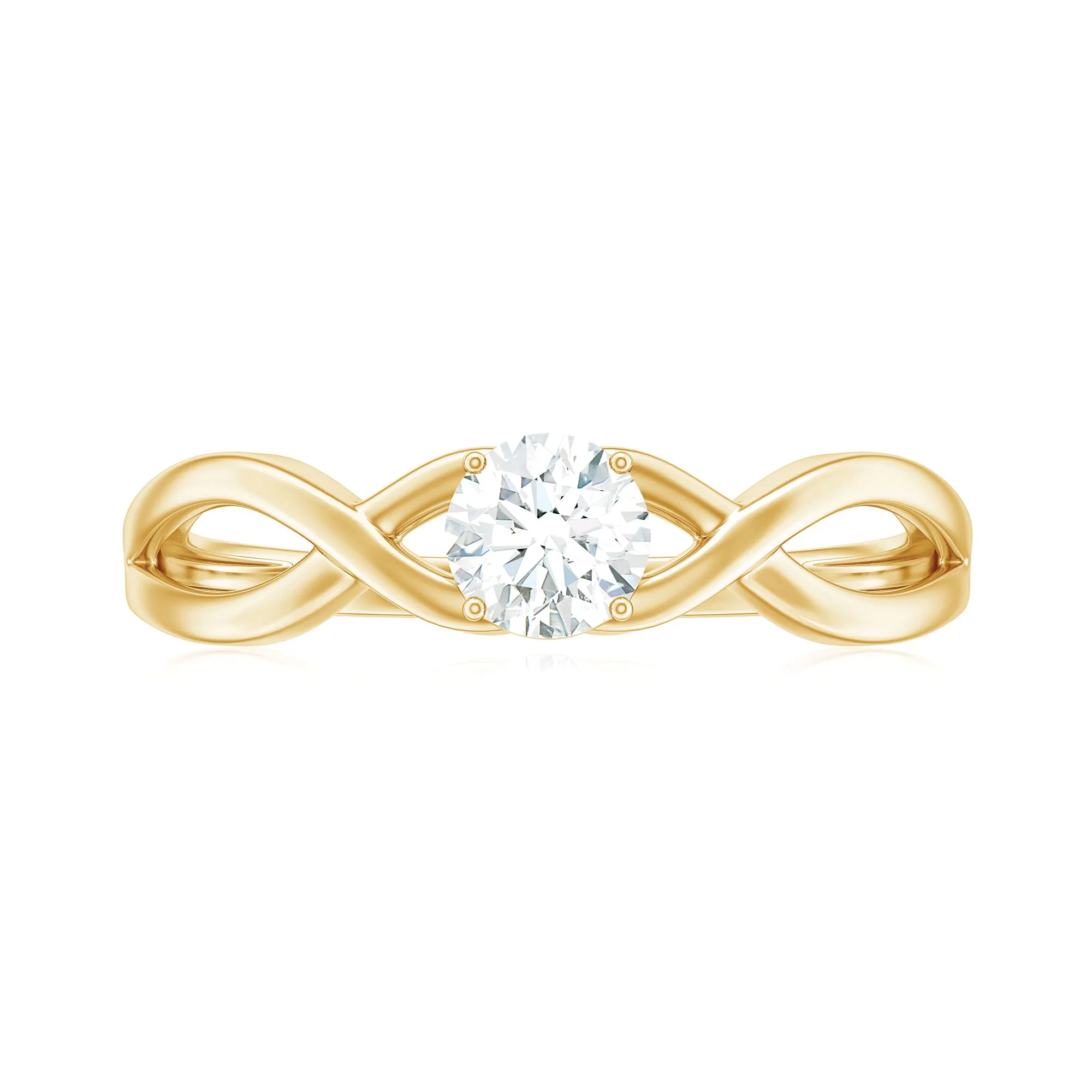 Round Moissanite Solitaire Crossover Ring in Gold