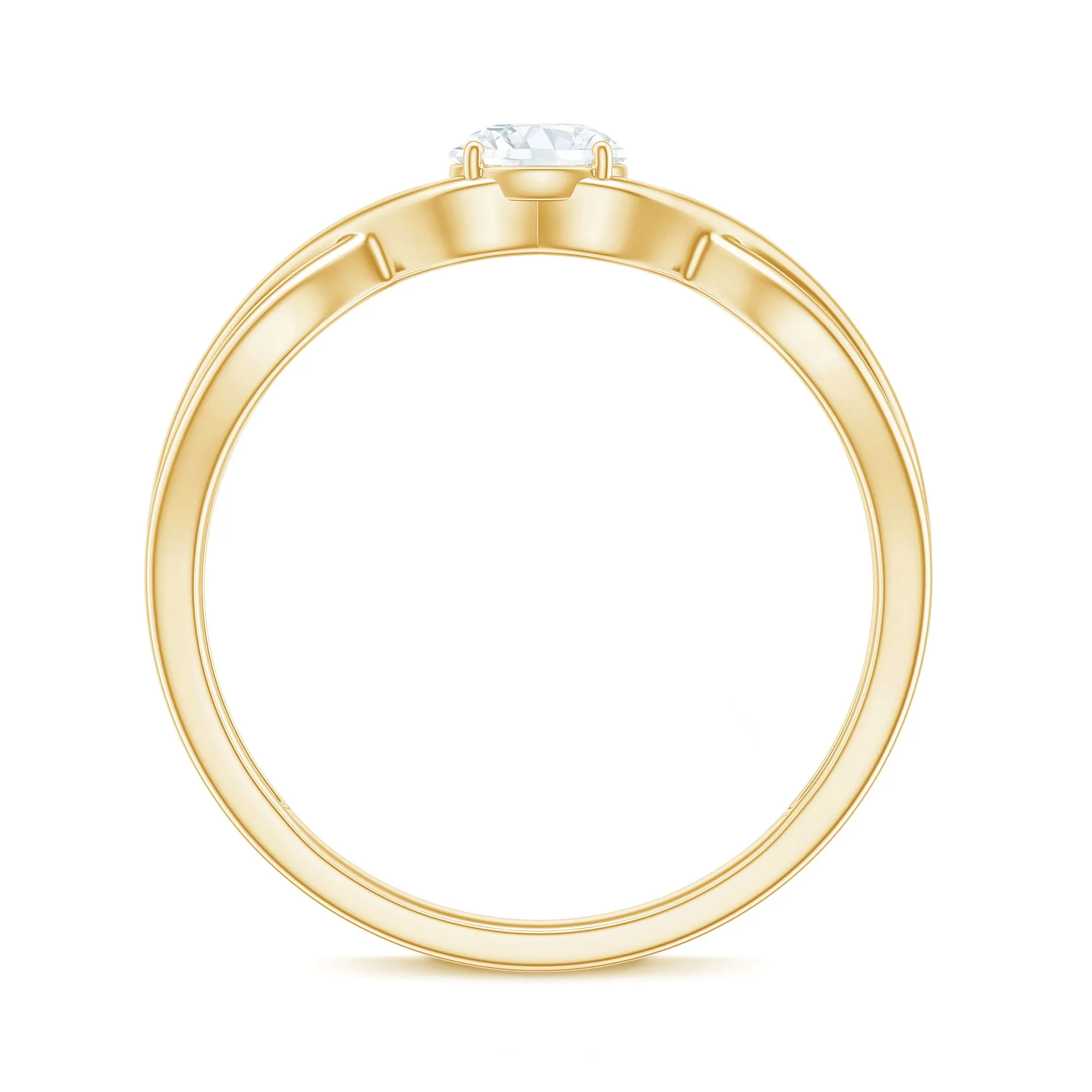 Round Moissanite Solitaire Crossover Ring in Gold