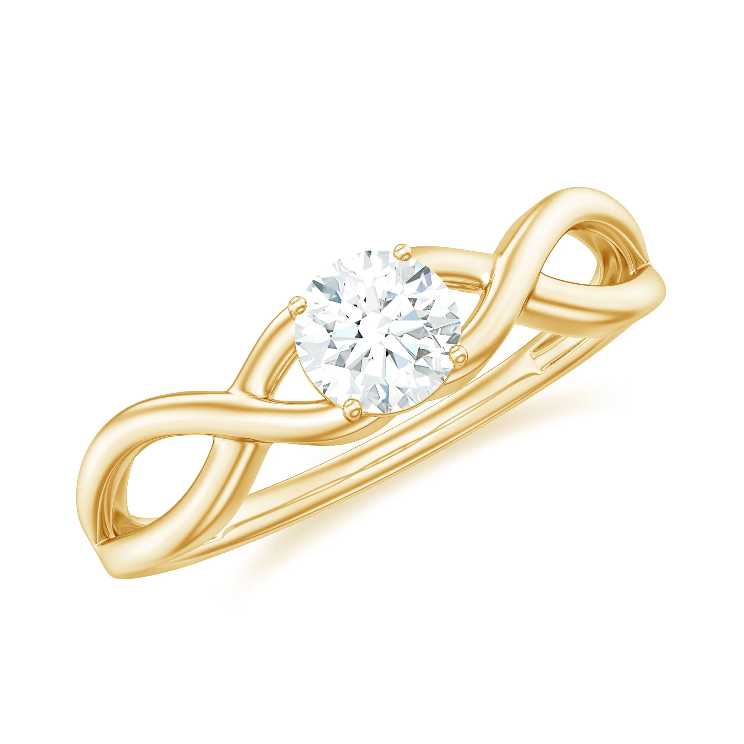 Round Moissanite Solitaire Crossover Ring in Gold