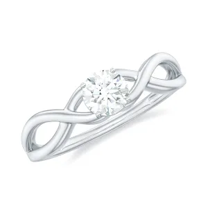 Round Moissanite Solitaire Crossover Ring in Gold