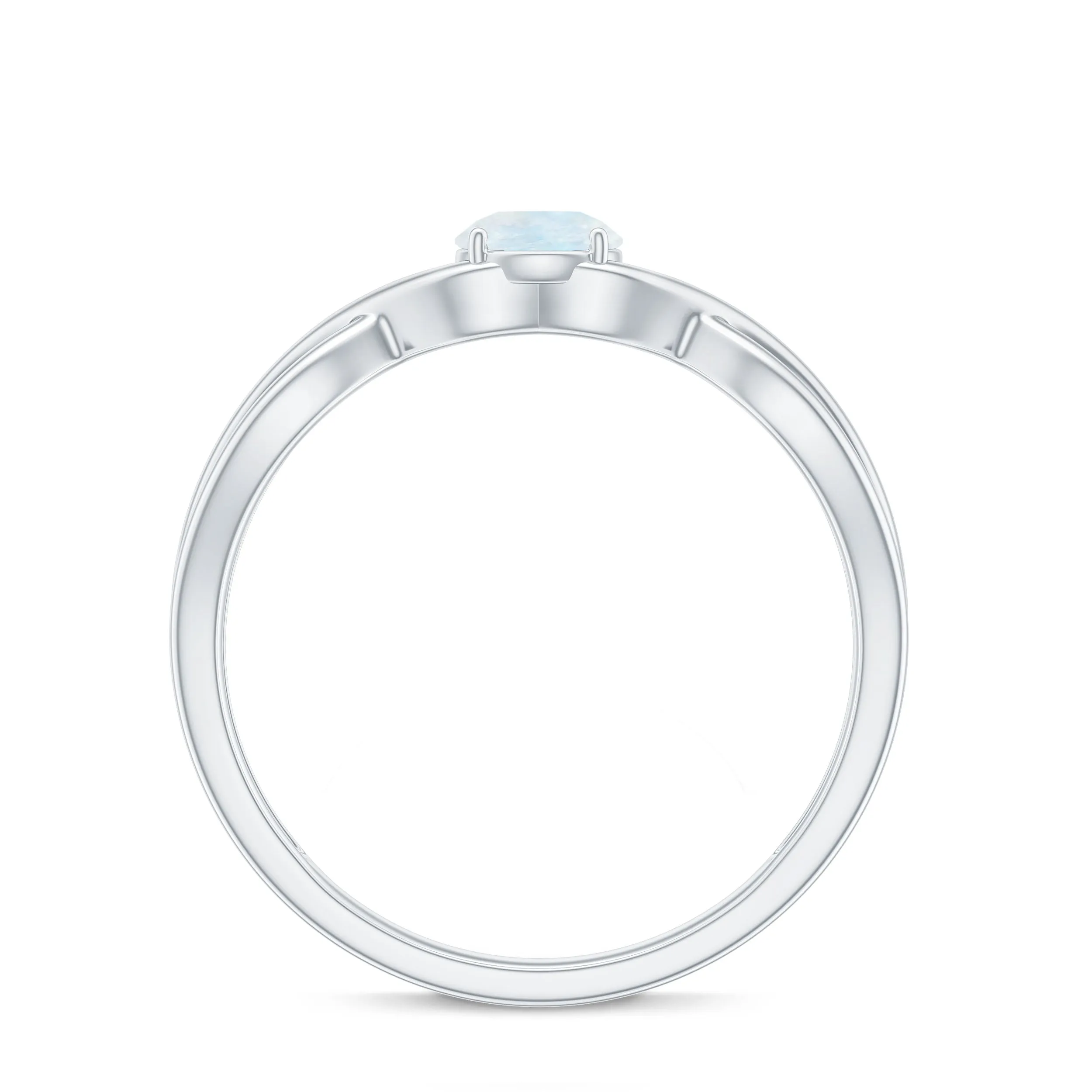 Round Moonstone Solitaire Promise Ring in Crossover Shank