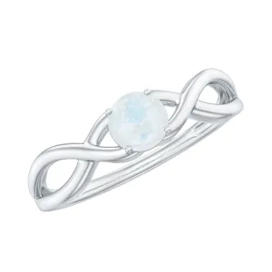 Round Moonstone Solitaire Promise Ring in Crossover Shank