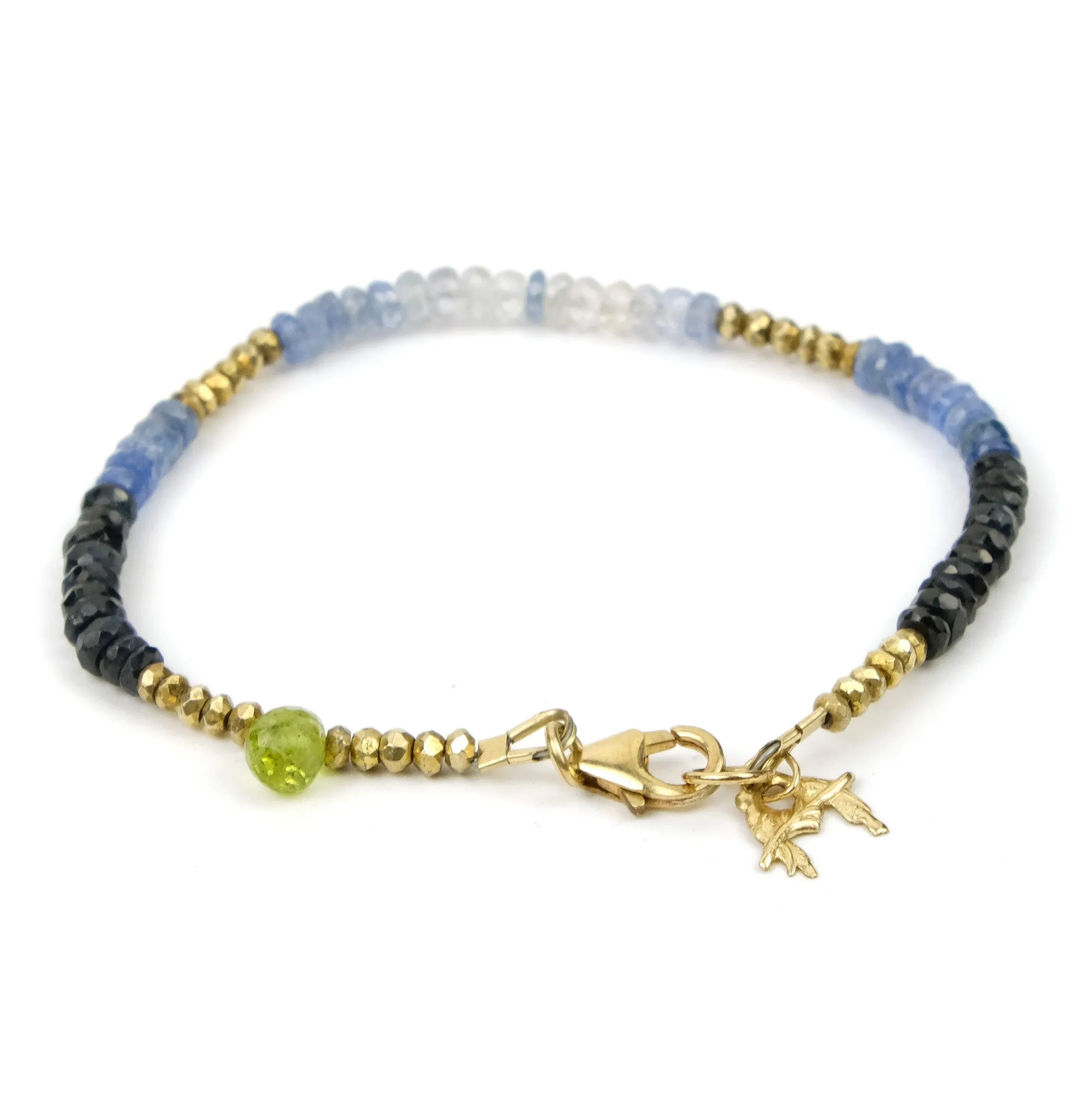 Sapphire and Peridot Bracelet with Gold Filled Trigger Clasp and Love Bird Detail