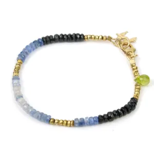 Sapphire and Peridot Bracelet with Gold Filled Trigger Clasp and Love Bird Detail