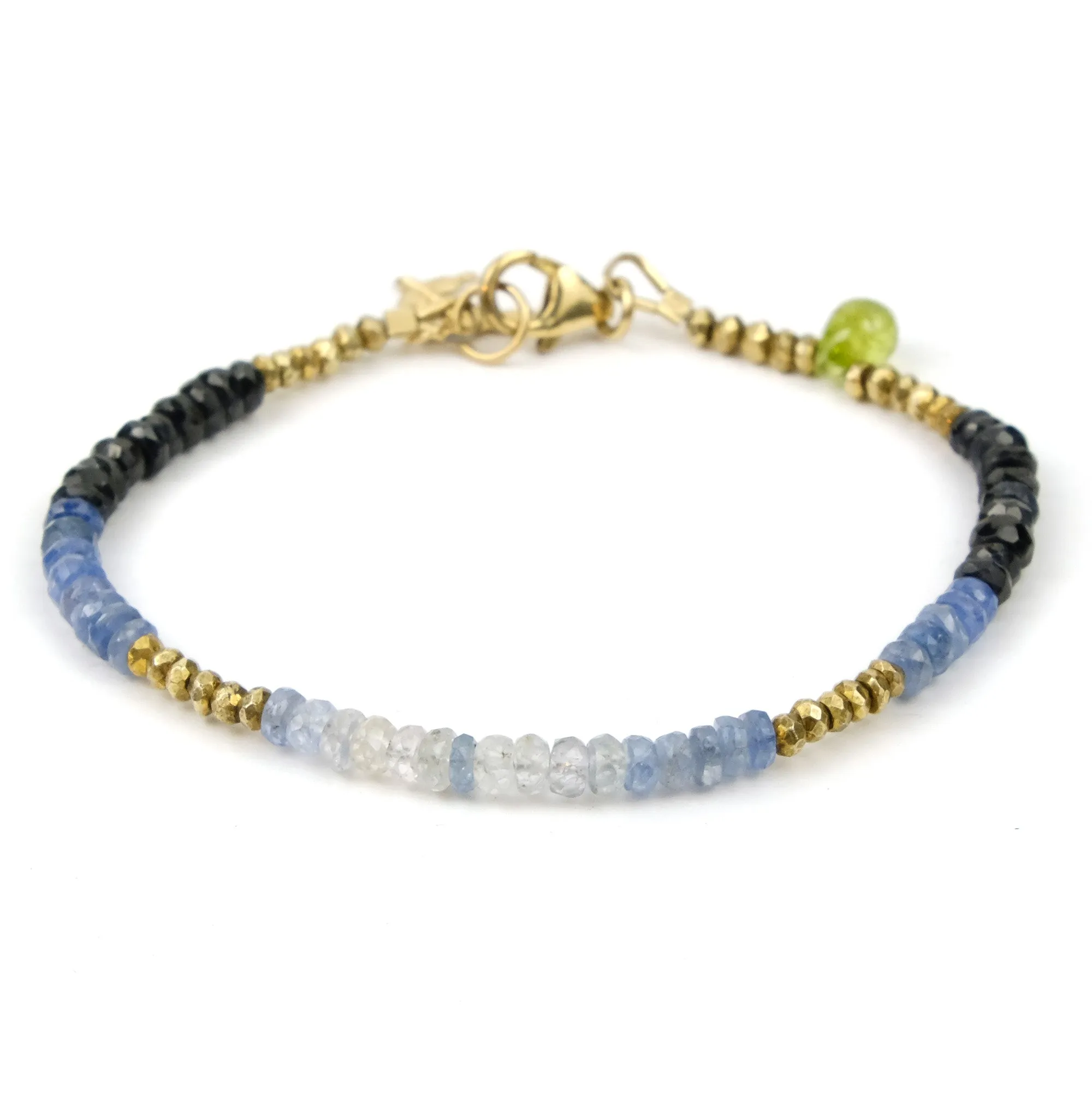 Sapphire and Peridot Bracelet with Gold Filled Trigger Clasp and Love Bird Detail