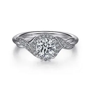 Shae - Vintage Inspired 14K White Gold Round Halo Diamond Engagement Ring