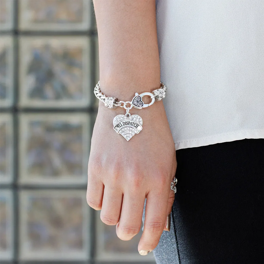 Silver 911 Dispatch Pave Heart Charm Braided Bracelet