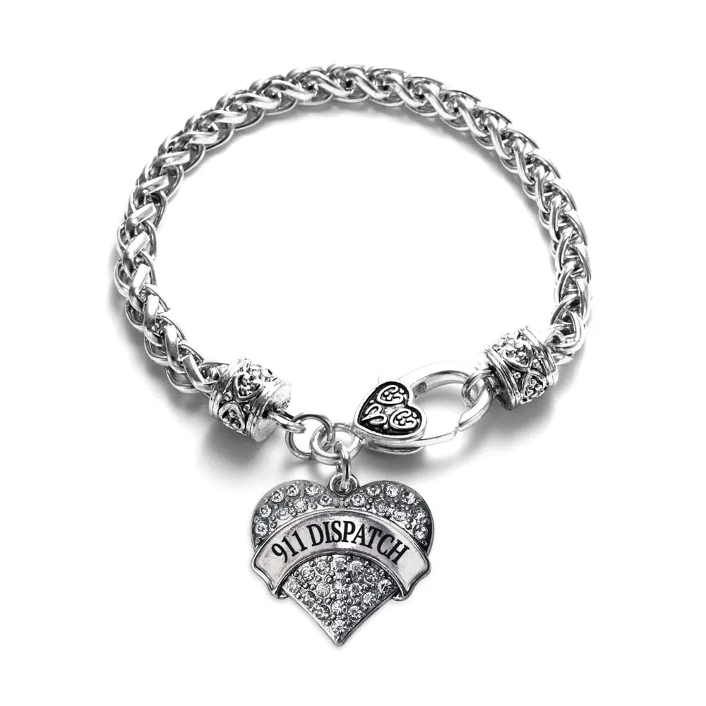 Silver 911 Dispatch Pave Heart Charm Braided Bracelet