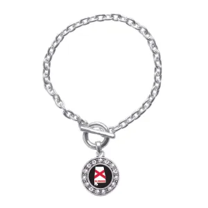 Silver Alabama State Flag Circle Charm Toggle Bracelet