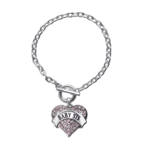 Silver Baby Sis Pink Pink Pave Heart Charm Toggle Bracelet