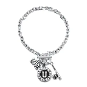 Silver Baseball Bat - Sports Initial U Circle Charm Toggle Bracelet