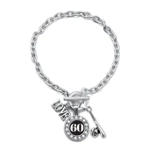 Silver Baseball Bat - Sports Number 60 Circle Charm Toggle Bracelet