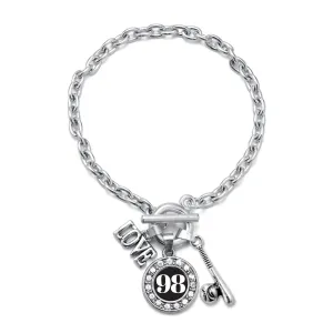 Silver Baseball Bat - Sports Number 98 Circle Charm Toggle Bracelet