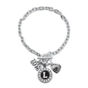 Silver Baseball Glove - Sports Initial L Circle Charm Toggle Bracelet