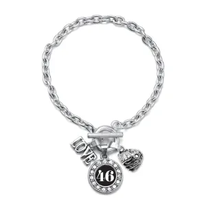 Silver Baseball Glove - Sports Number 46 Circle Charm Toggle Bracelet