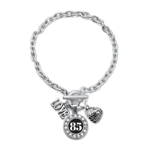 Silver Baseball Glove - Sports Number 85 Circle Charm Toggle Bracelet