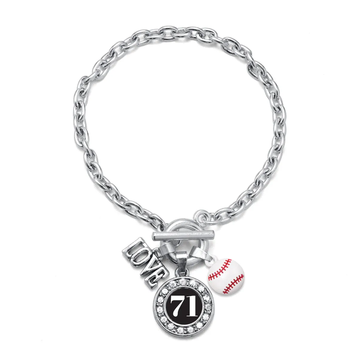 Silver Baseball - Sports Number 71 Circle Charm Toggle Bracelet