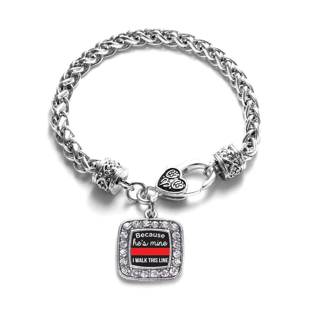 Silver Because He's Mine Red Line Square Charm Braided Bracelet