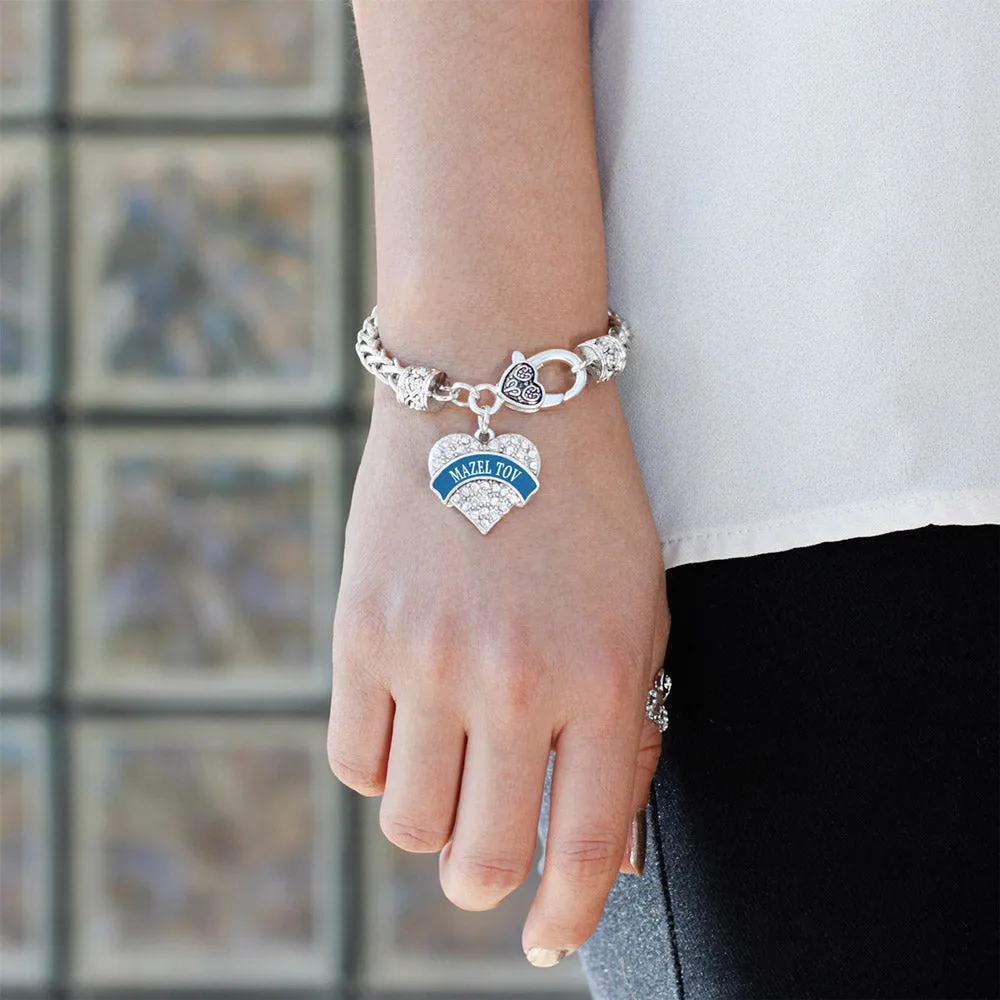 Silver Blue Mazel Tov Pave Heart Charm Braided Bracelet