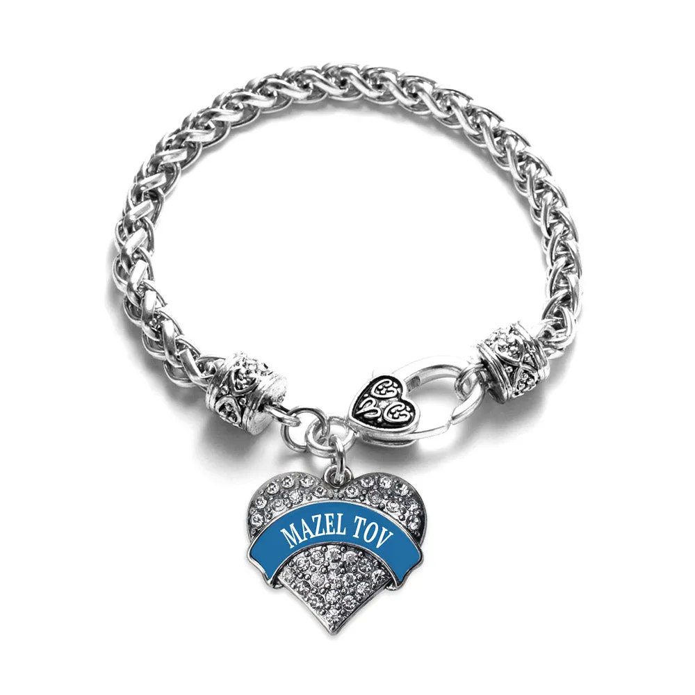 Silver Blue Mazel Tov Pave Heart Charm Braided Bracelet