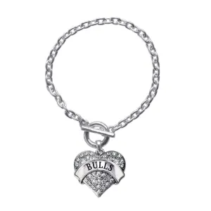 Silver Bulls Pave Heart Charm Toggle Bracelet