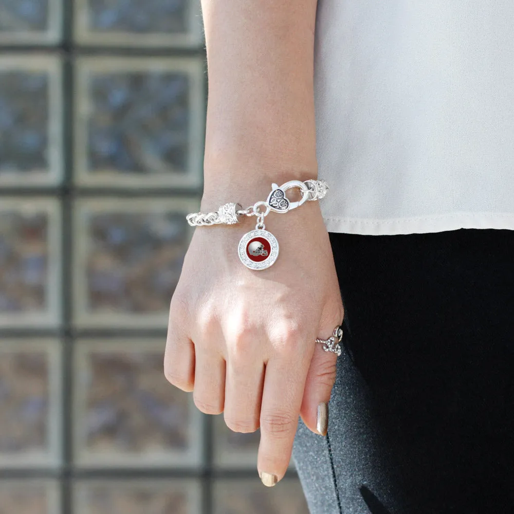 Silver Burgundy and Grey Team Helmet Circle Charm Braided Bracelet