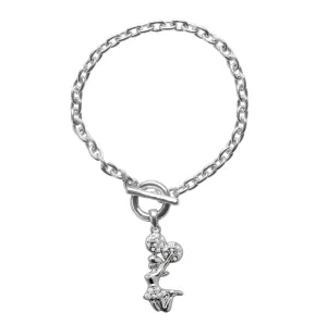 Silver Cheerleader Charm Toggle Bracelet