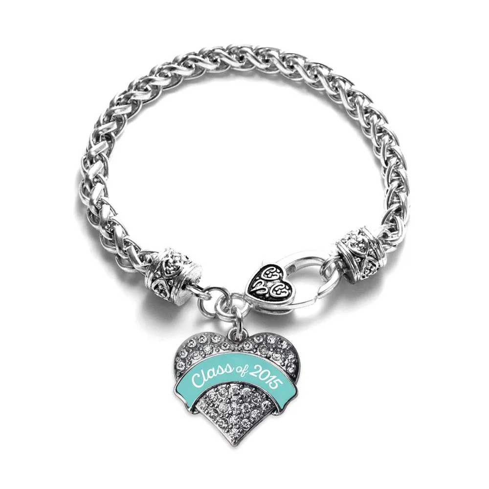 Silver Class of 2015 - Teal Pave Heart Charm Braided Bracelet