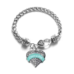 Silver Class of 2015 - Teal Pave Heart Charm Braided Bracelet