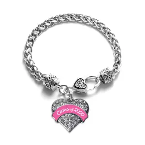 Silver Class of 2020 - Pink Pave Heart Charm Braided Bracelet