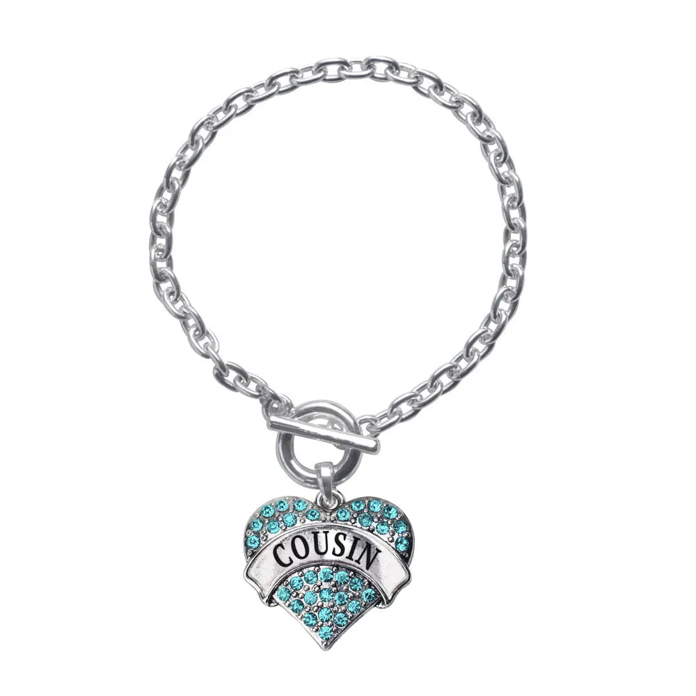 Silver Cousin Aqua Aqua Pave Heart Charm Toggle Bracelet