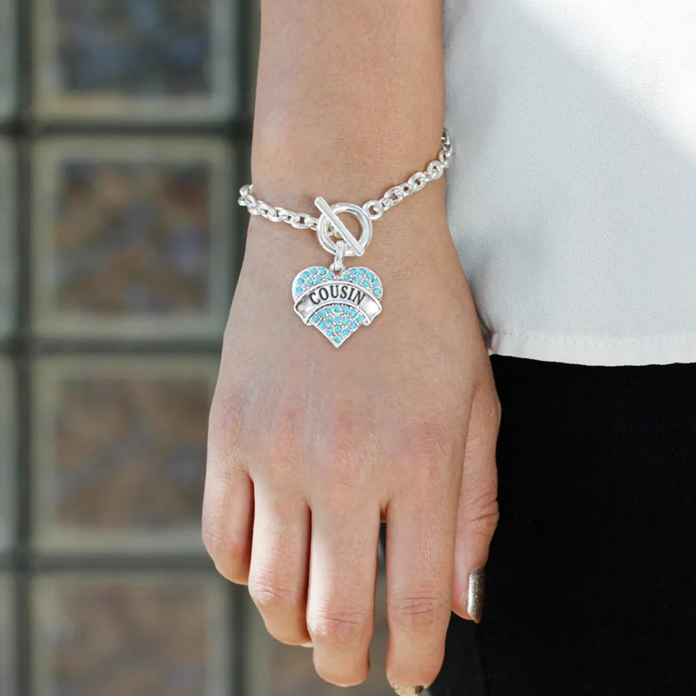 Silver Cousin Aqua Aqua Pave Heart Charm Toggle Bracelet