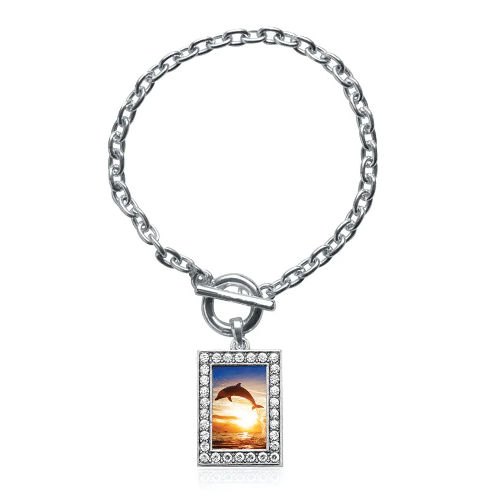 Silver Dolphin in the Sunset Rectangle Charm Toggle Bracelet