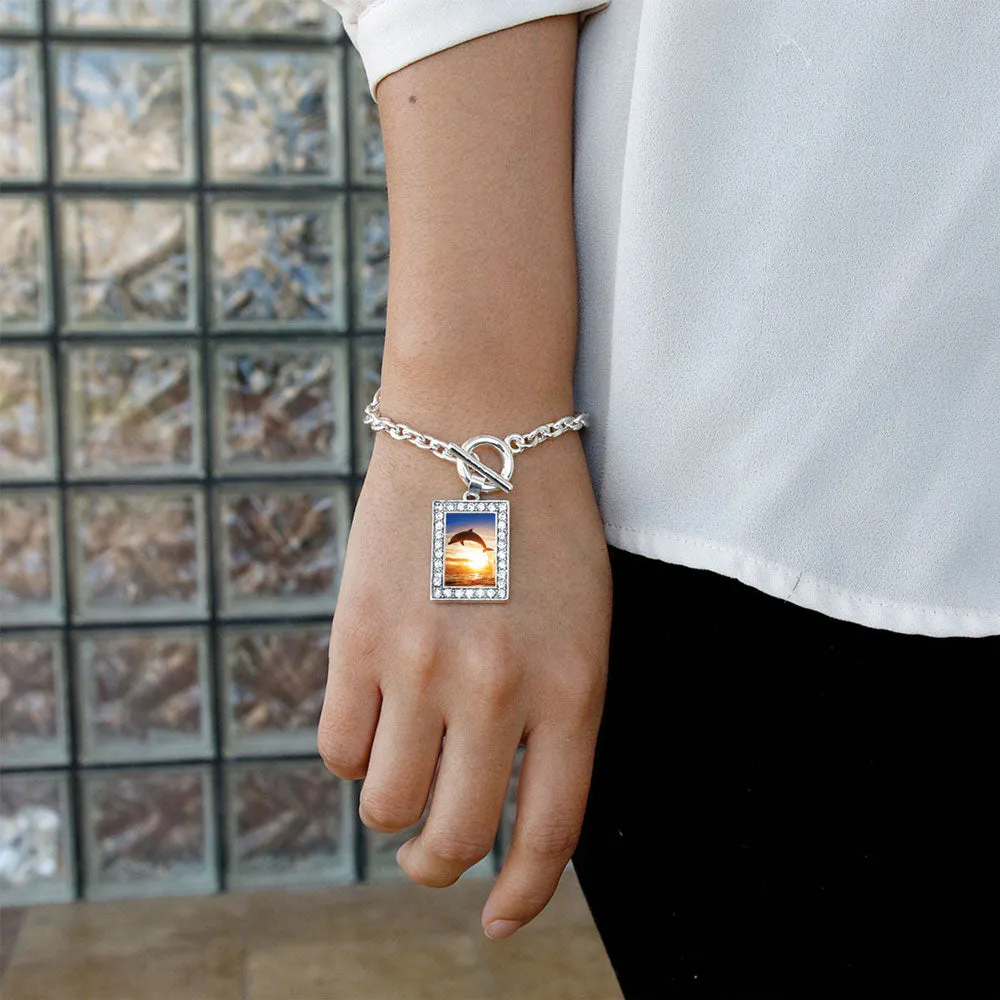 Silver Dolphin in the Sunset Rectangle Charm Toggle Bracelet