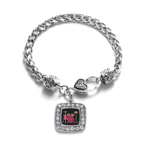 Silver Drumset Square Charm Braided Bracelet