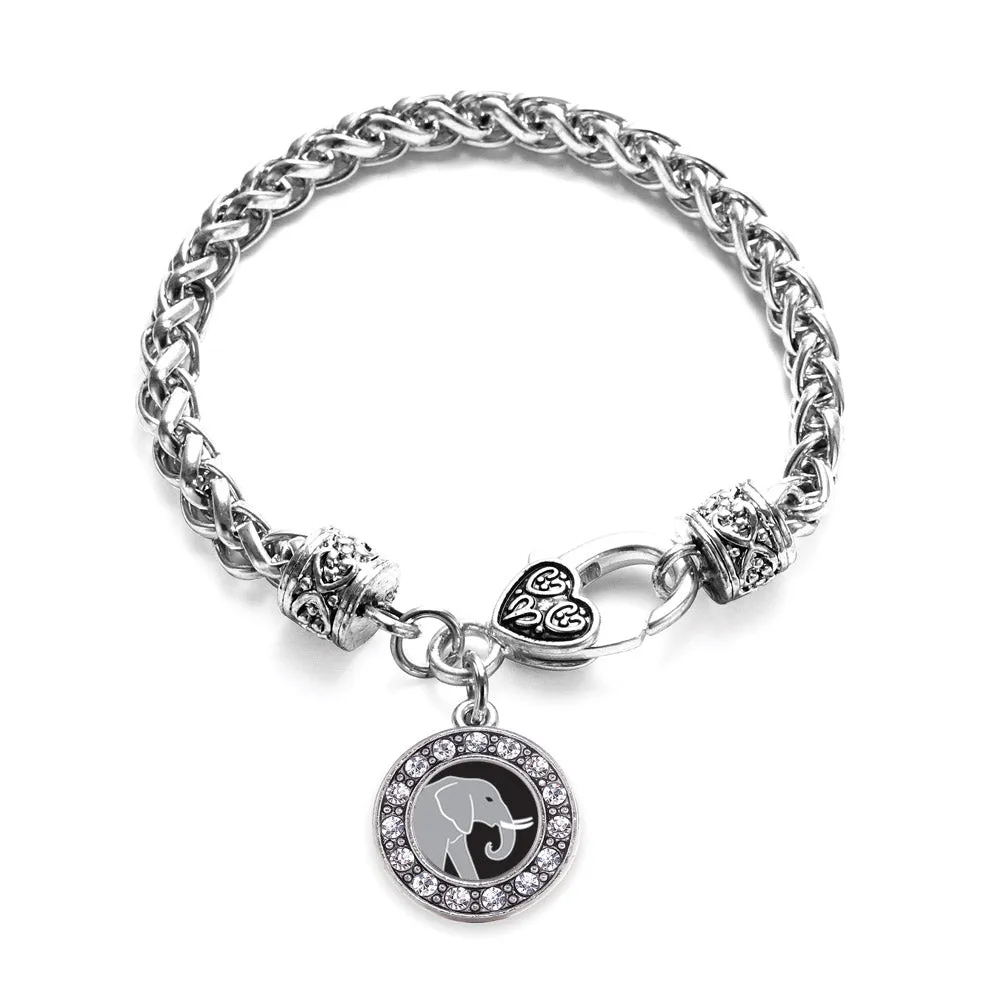 Silver Elephant Circle Charm Braided Bracelet