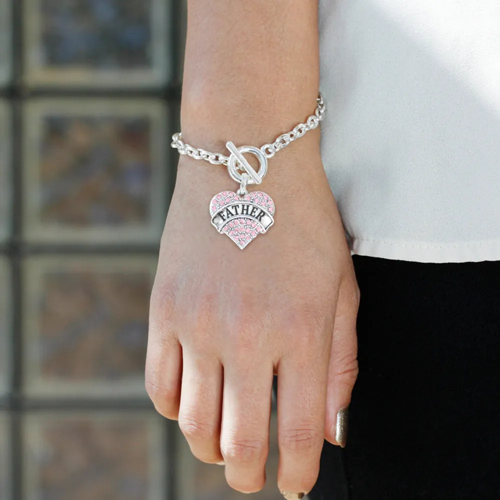 Silver Father Pink Pink Pave Heart Charm Toggle Bracelet