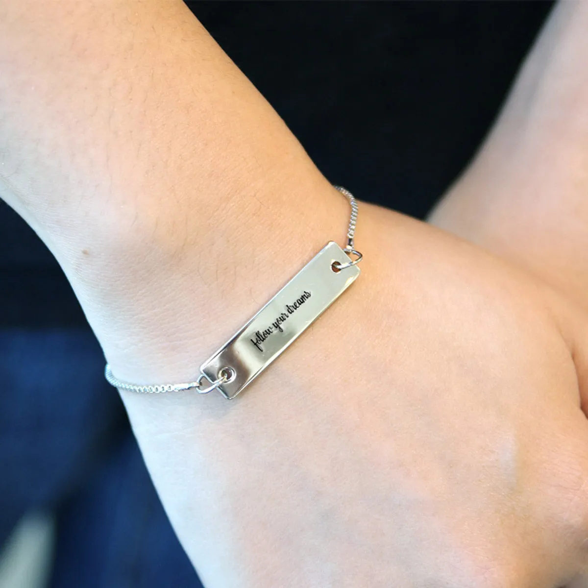 Silver Follow Your Dreams Adjustable Bar Bracelet