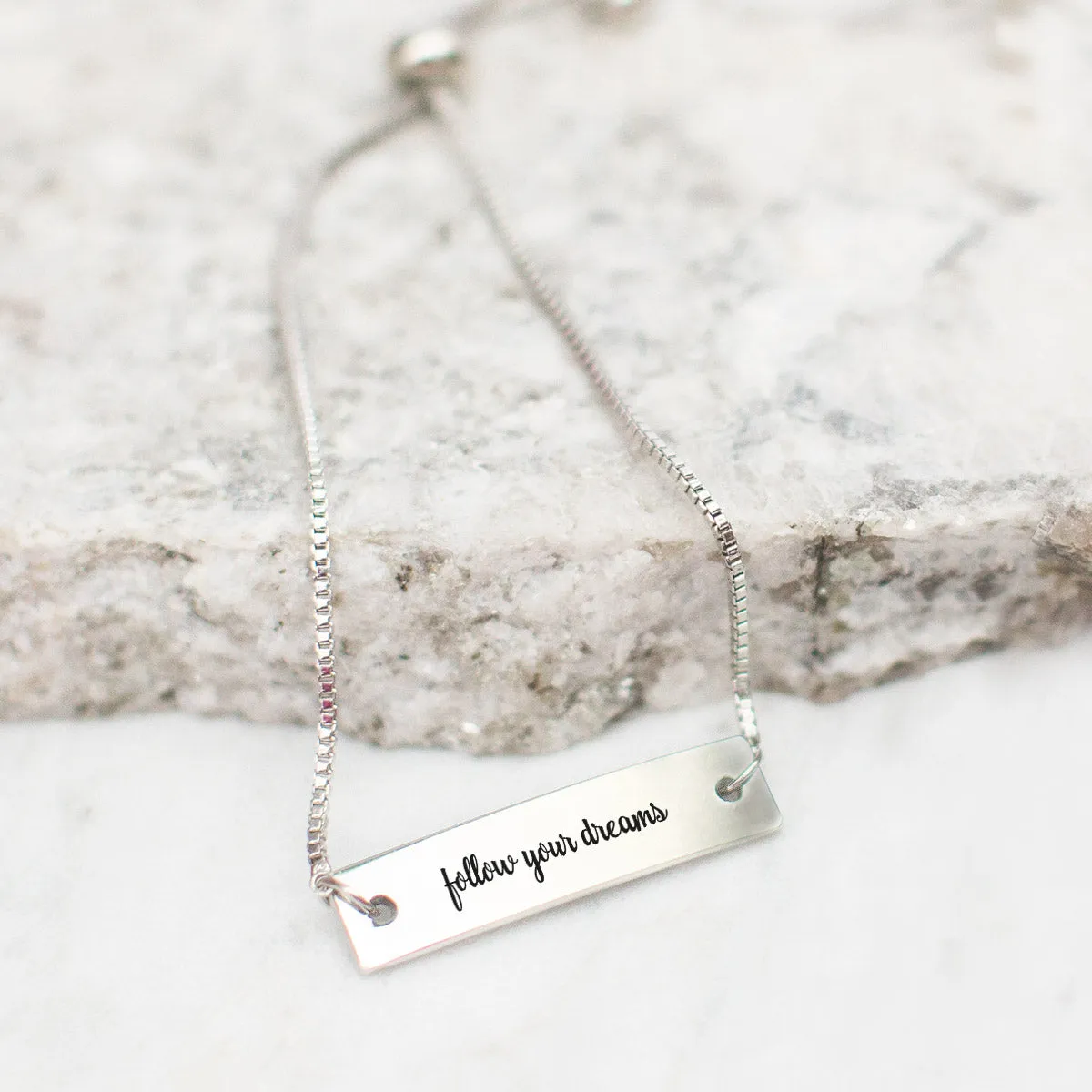 Silver Follow Your Dreams Adjustable Bar Bracelet