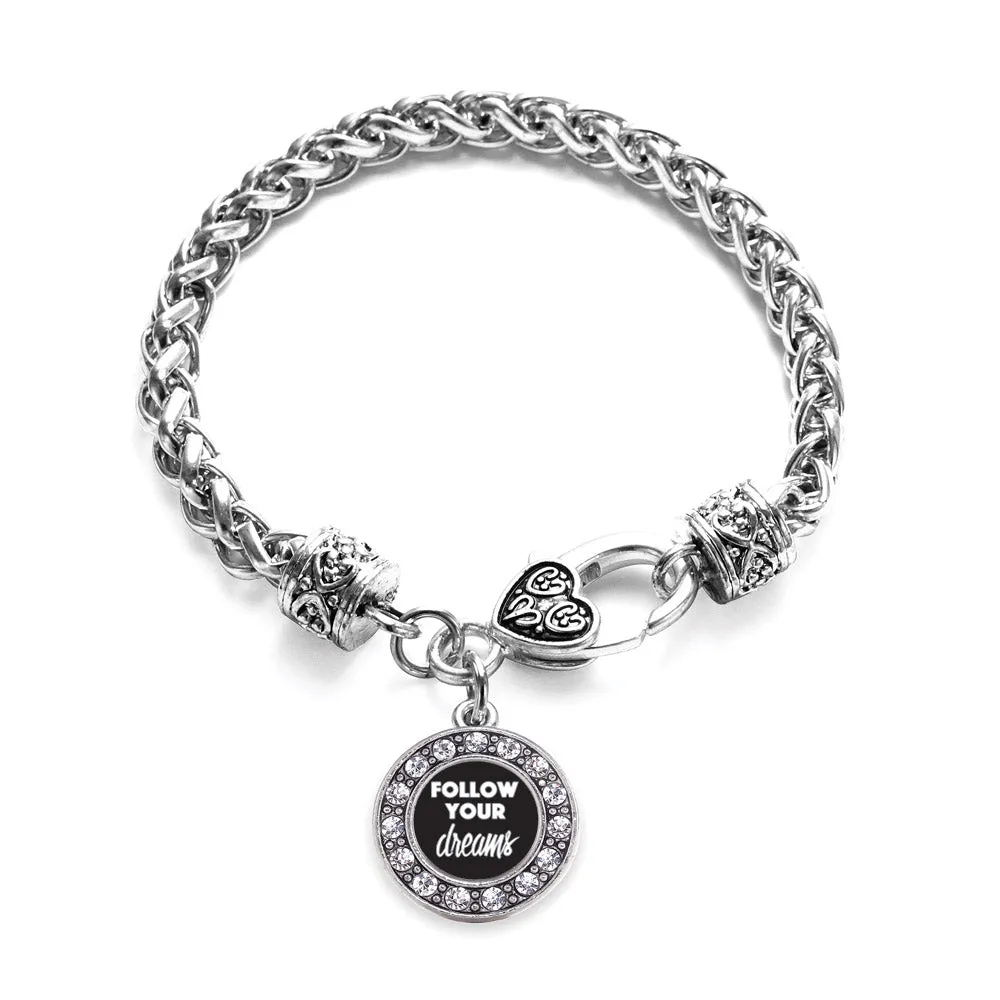 Silver Follow Your Dreams Circle Charm Braided Bracelet