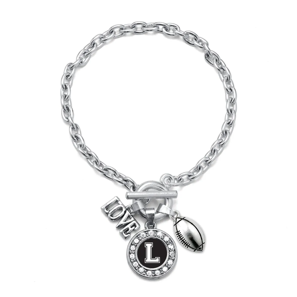 Silver Football - Sports Initial L Circle Charm Toggle Bracelet