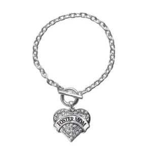 Silver Foster Mom Pave Heart Charm Toggle Bracelet