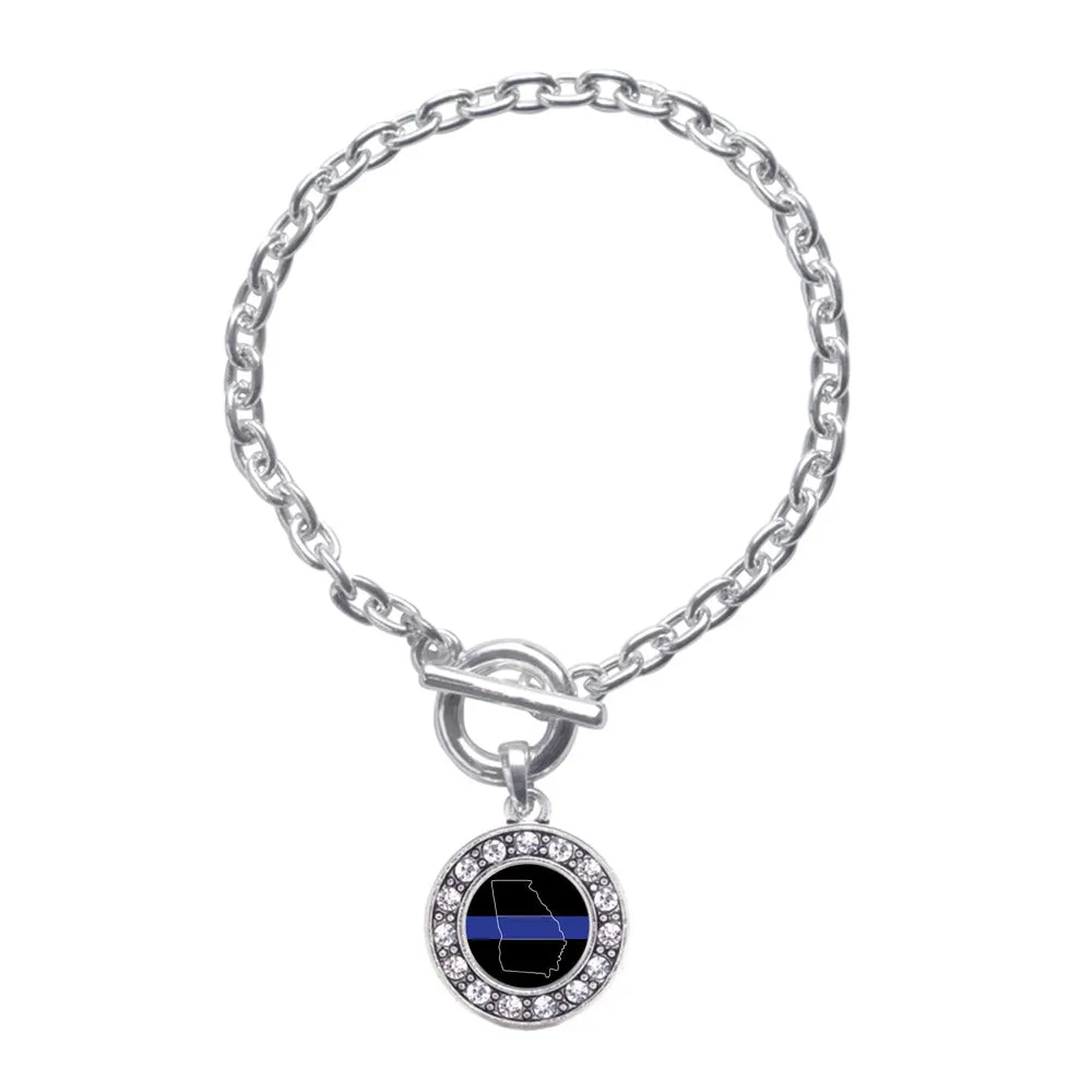 Silver Georgia Thin Blue Line Circle Charm Toggle Bracelet