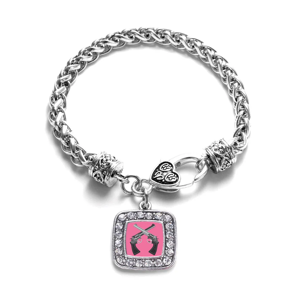 Silver Girls N' Guns Square Charm Braided Bracelet